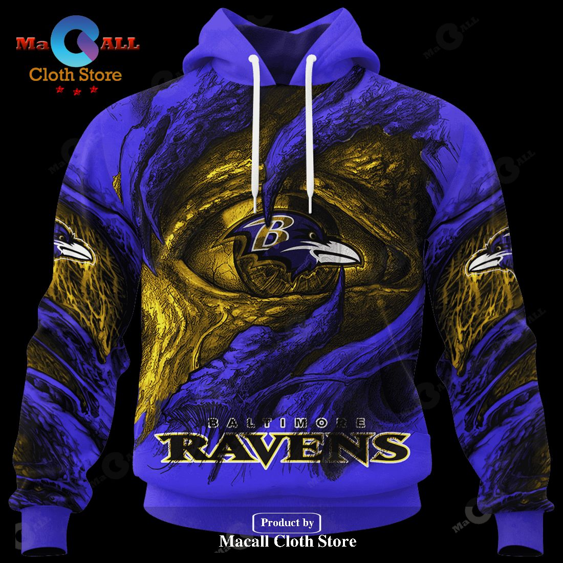 Personalized NFL Ravens Demon Eyes Hoodie Sweatshirt 3D LIMITED EDITION