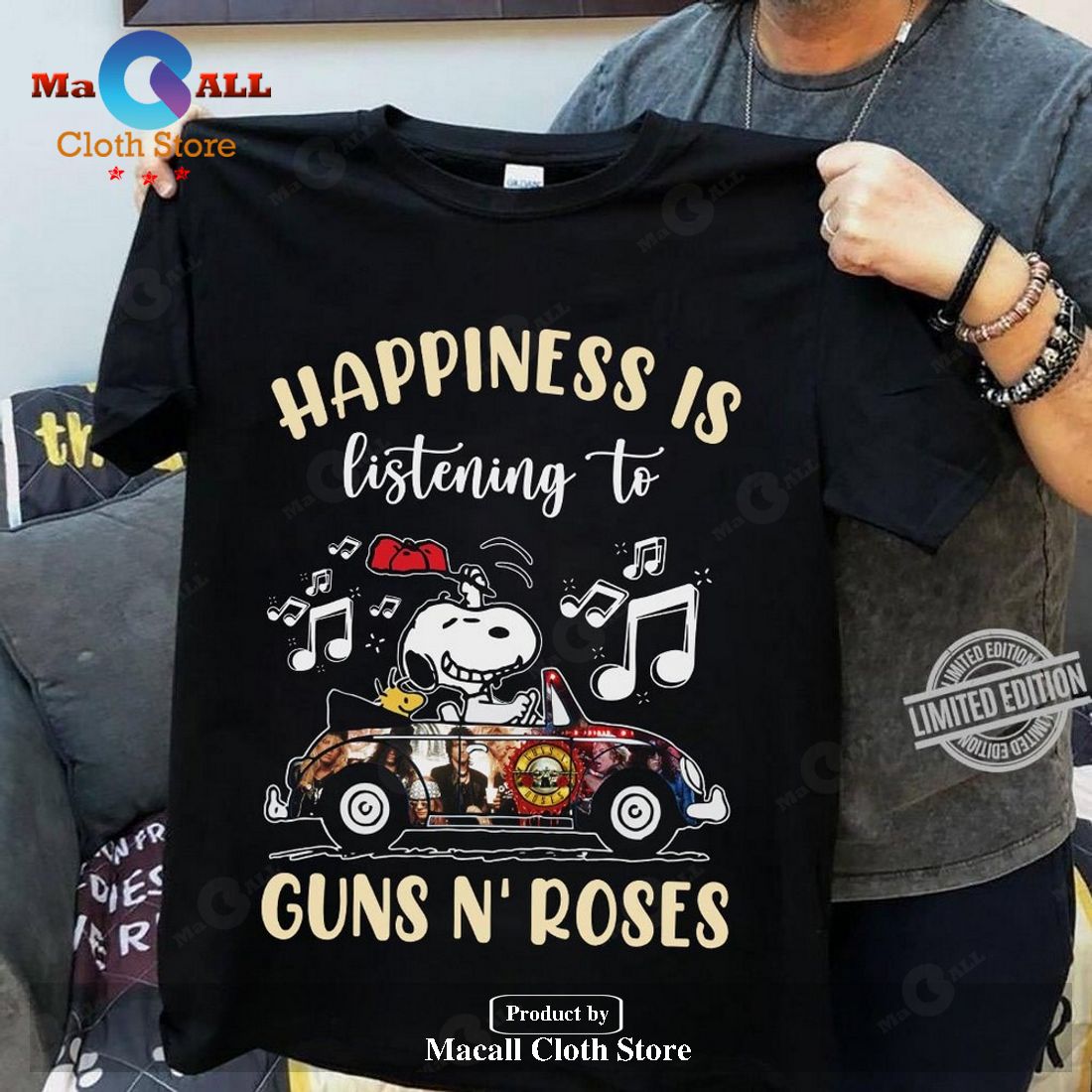 Happiness is listening to Guns Roses Classic-Unisex T-Shirt Hoodie Sweatshirt Happiness is listening to Guns Roses Classic-Unisex T-Shirt Hoodie Sweatshirt