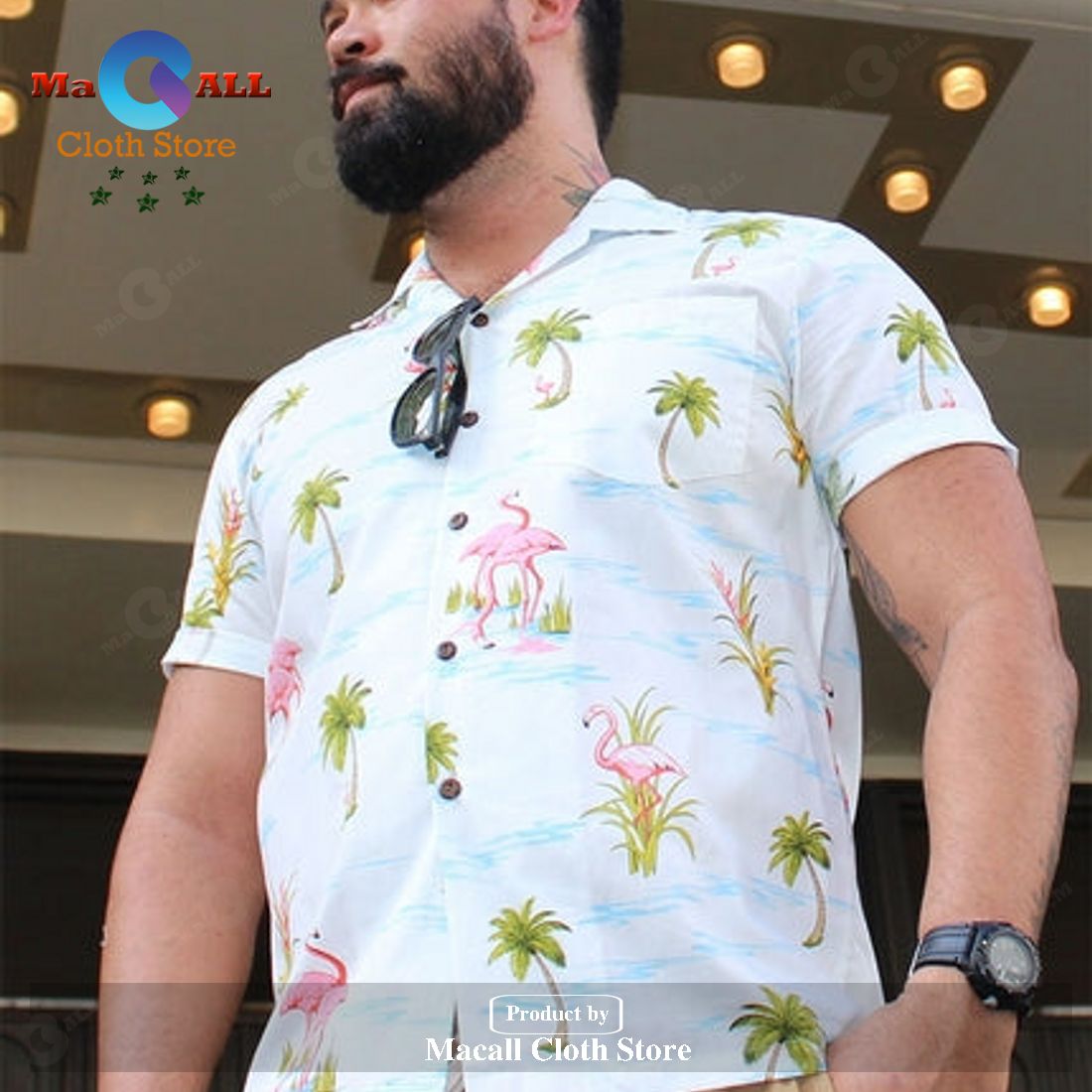 Ferocious Flamingo White Hawaiian Shirt Ferocious Flamingo White Hawaiian Shirt