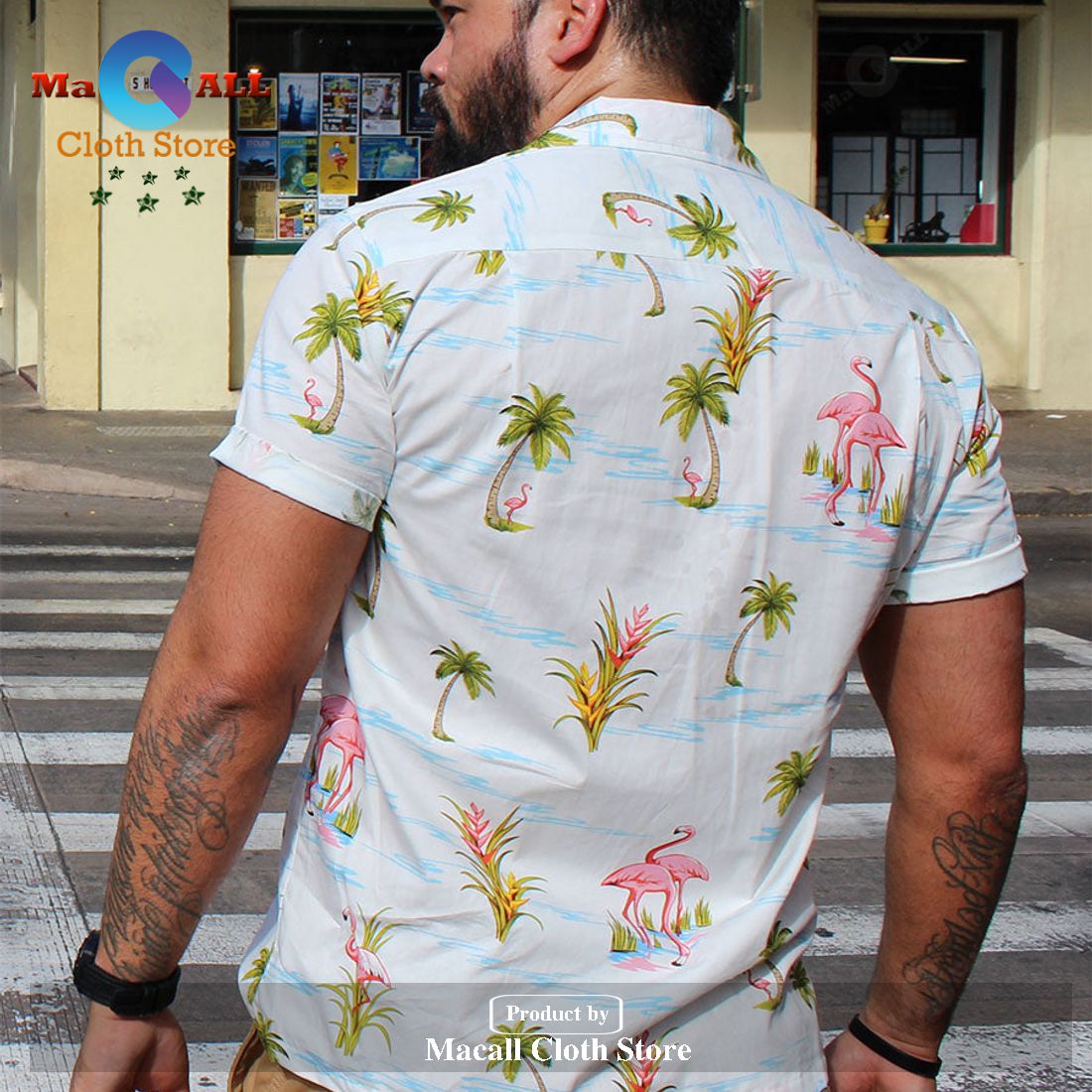 Ferocious Flamingo White Hawaiian Shirt Ferocious Flamingo White Hawaiian Shirt