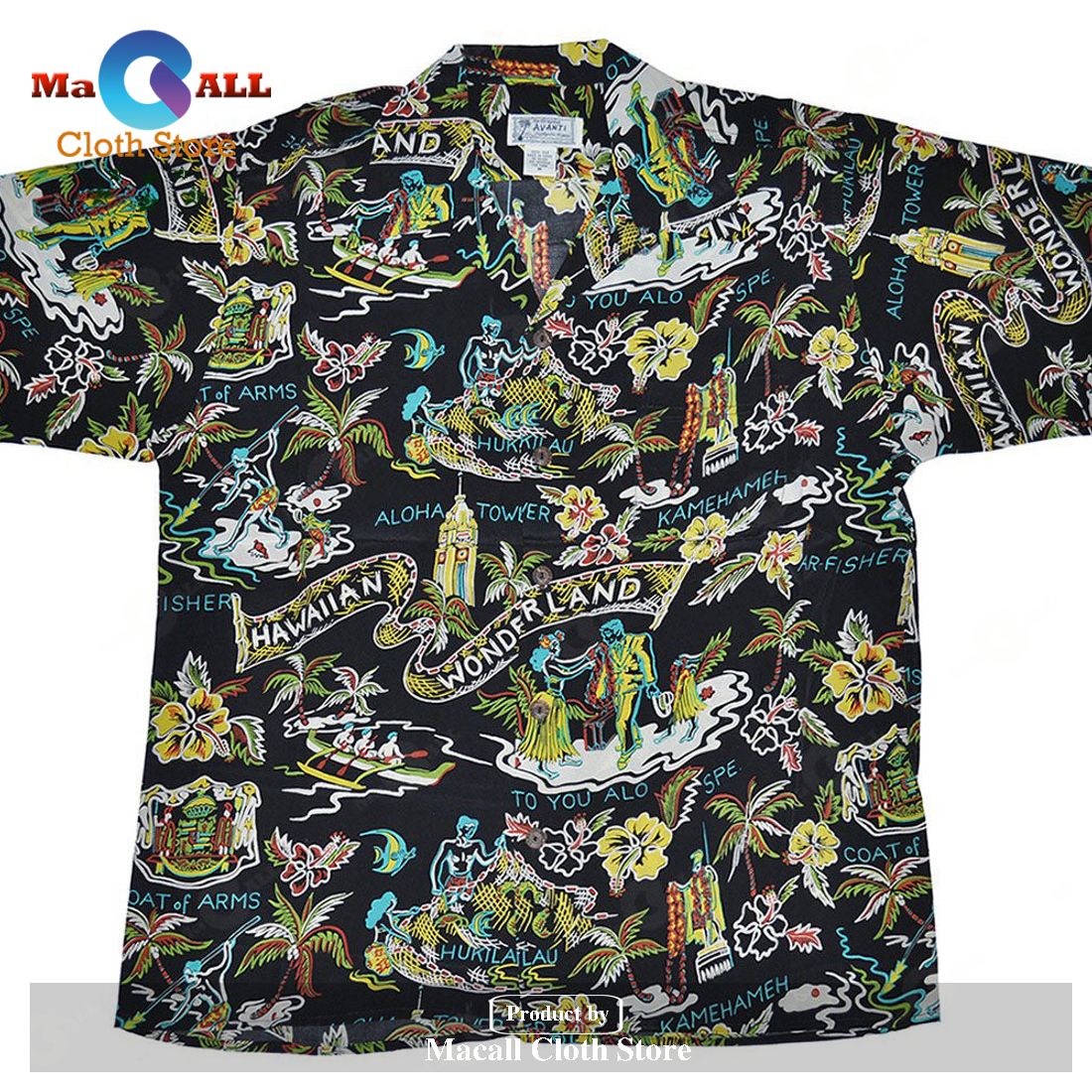 Hawaiian Wonderland Black Retro Shirt Hawaiian Wonderland Black Retro Shirt