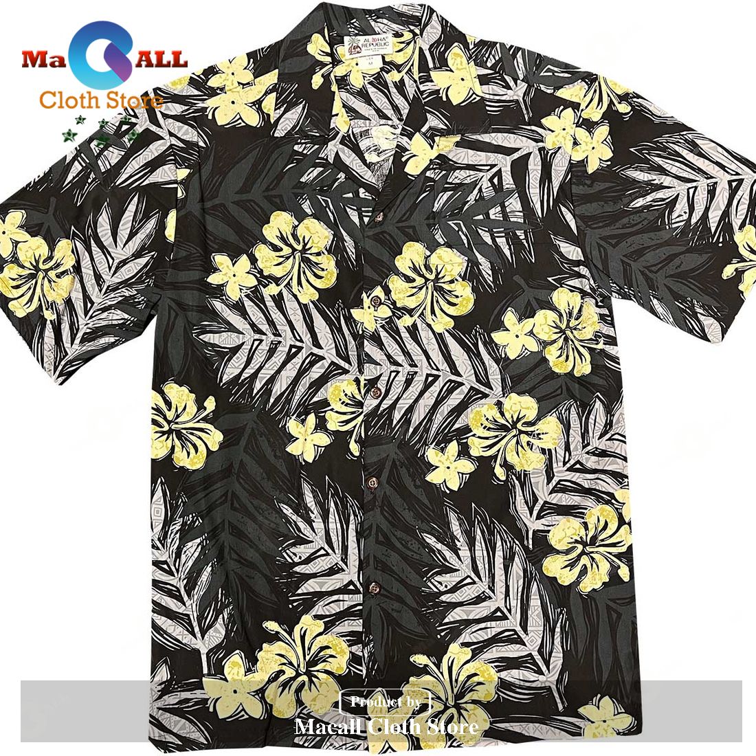 Pacific Garden Black Hawaiian Shirt