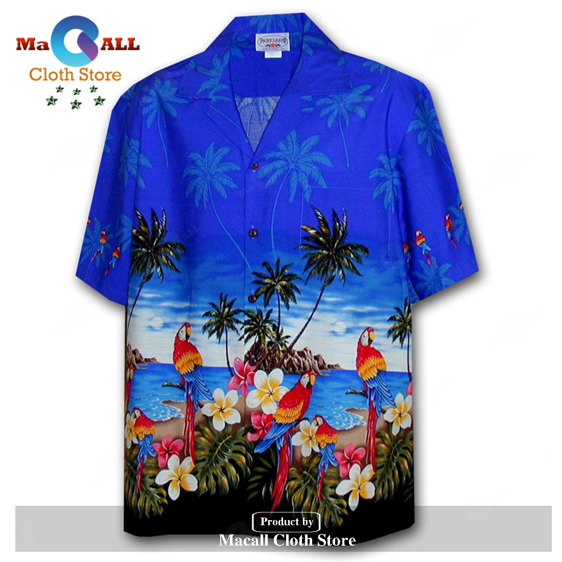 Parrot Island Blue Hawaiian Shirt