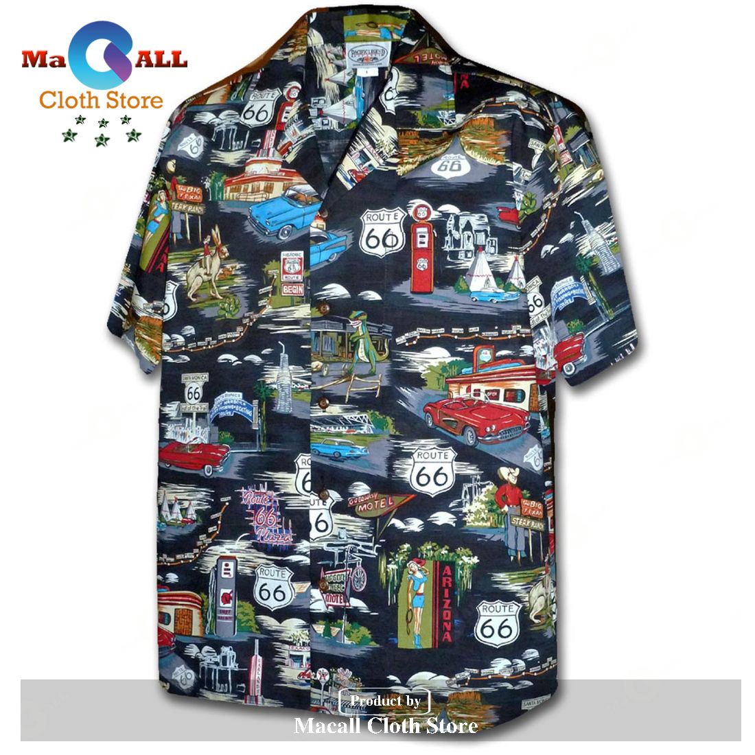 Route 66 Americana Black Hawaiian Shirt Route 66 Americana Black Hawaiian Shirt