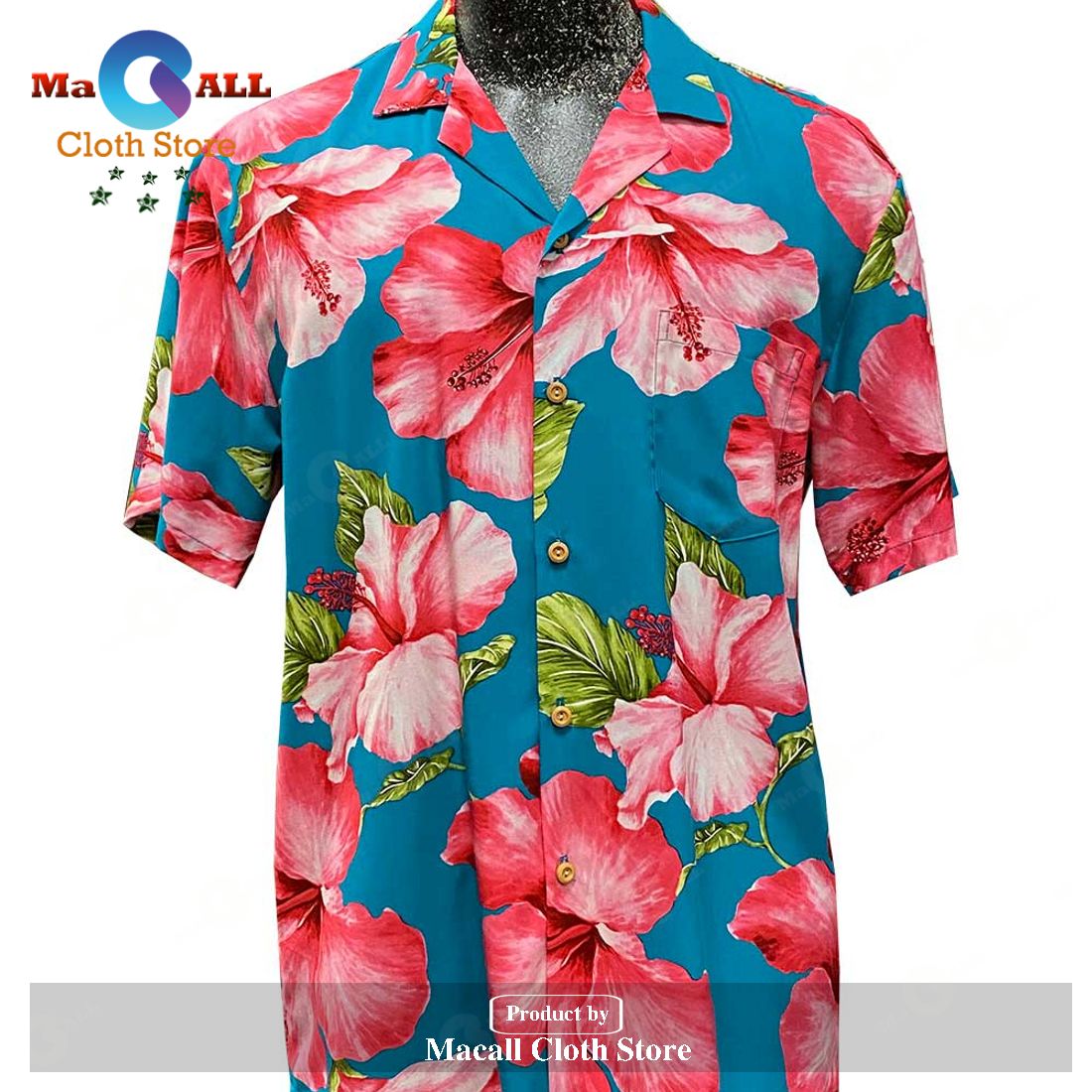 Super Hibiscus Teal Hawaiian Shirt - Macall Cloth Store - Destination ...