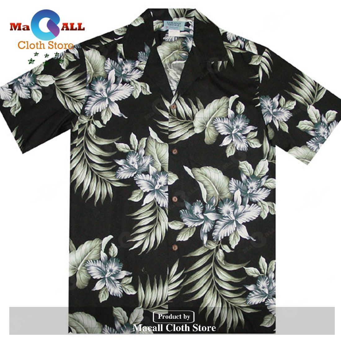 Triple Orchid Black Hawaiian Shirt Triple Orchid Black Hawaiian Shirt