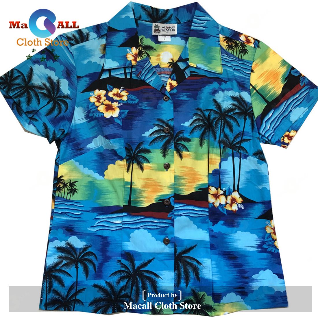 Diamond Head Dusk Blue Fitted Women's Hawaiian Shirt Diamond Head Dusk Blue Fitted Women's Hawaiian Shirt