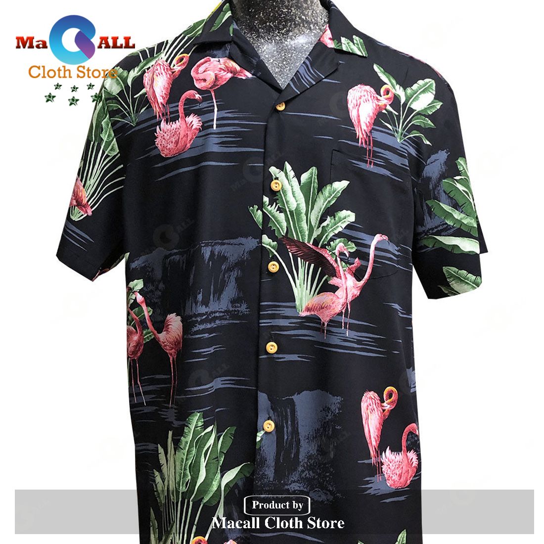 Flamingo Retreat Black Hawaiian Shirt Flamingo Retreat Black Hawaiian Shirt