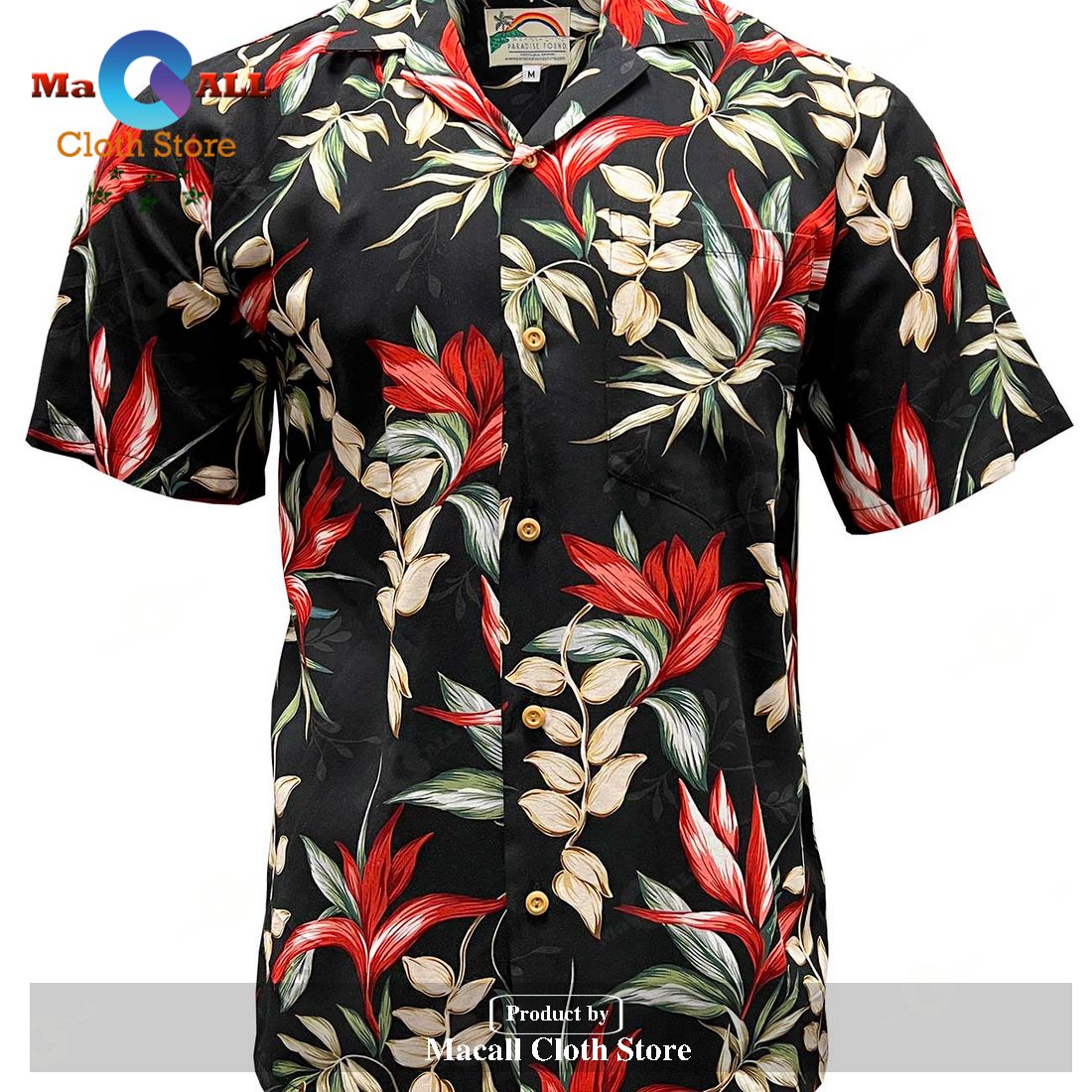 Heliconia and Paradise Black Hawaiian Shirt Heliconia and Paradise Black Hawaiian Shirt