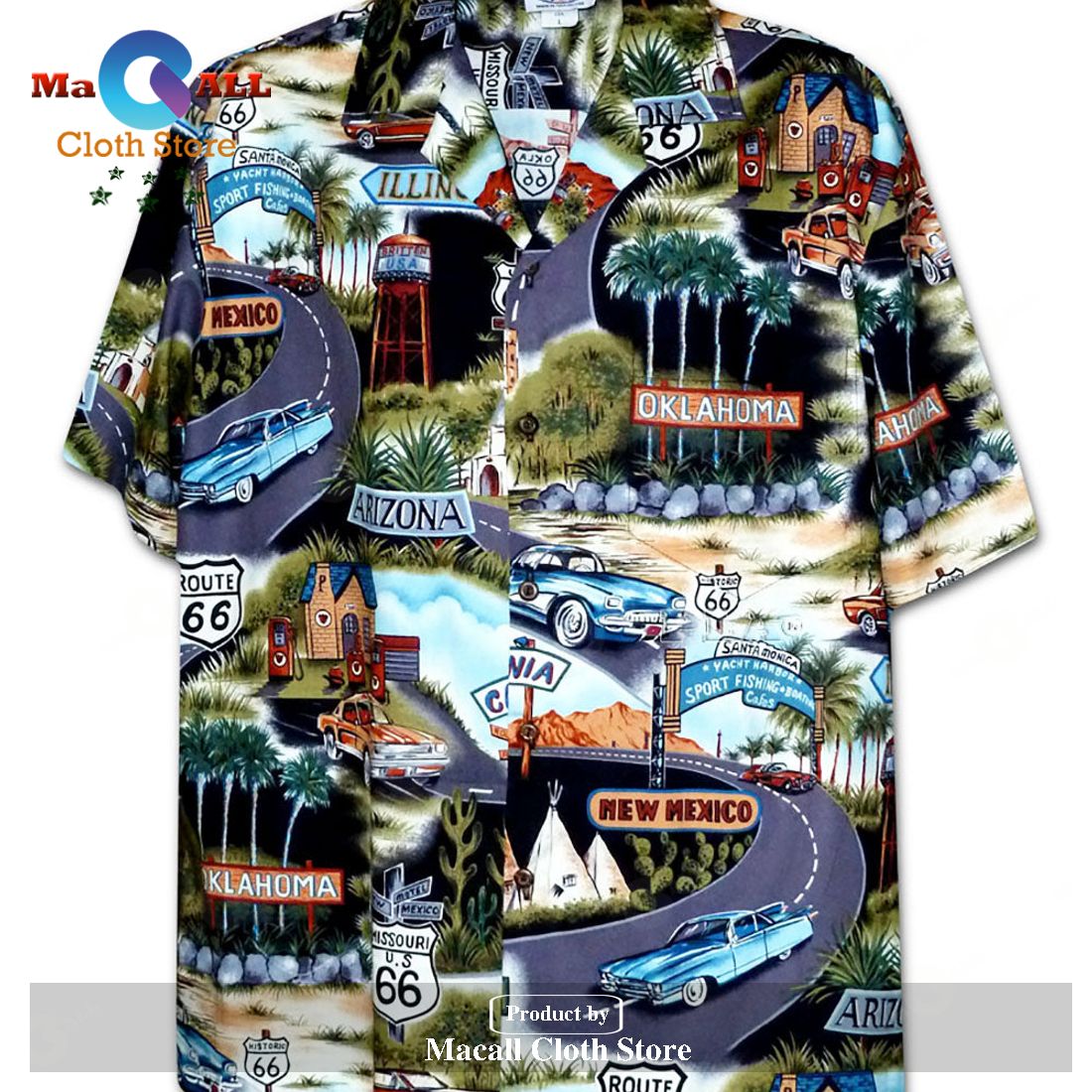 Historic Route 66 Black Hawaiian Shirt Historic Route 66 Black Hawaiian Shirt