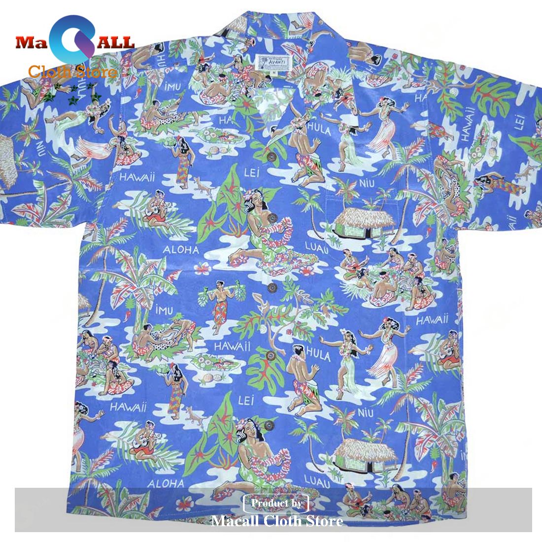Hula Hut Blue Retro Hawaiian Shirt Hula Hut Blue Retro Hawaiian Shirt