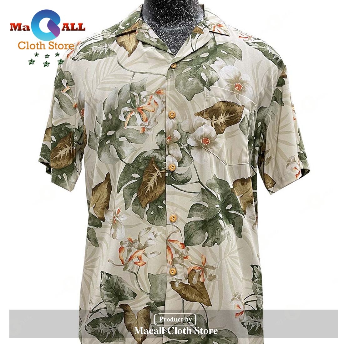 Orchids and Monstera Beige Hawaiian Shirt Orchids and Monstera Beige Hawaiian Shirt