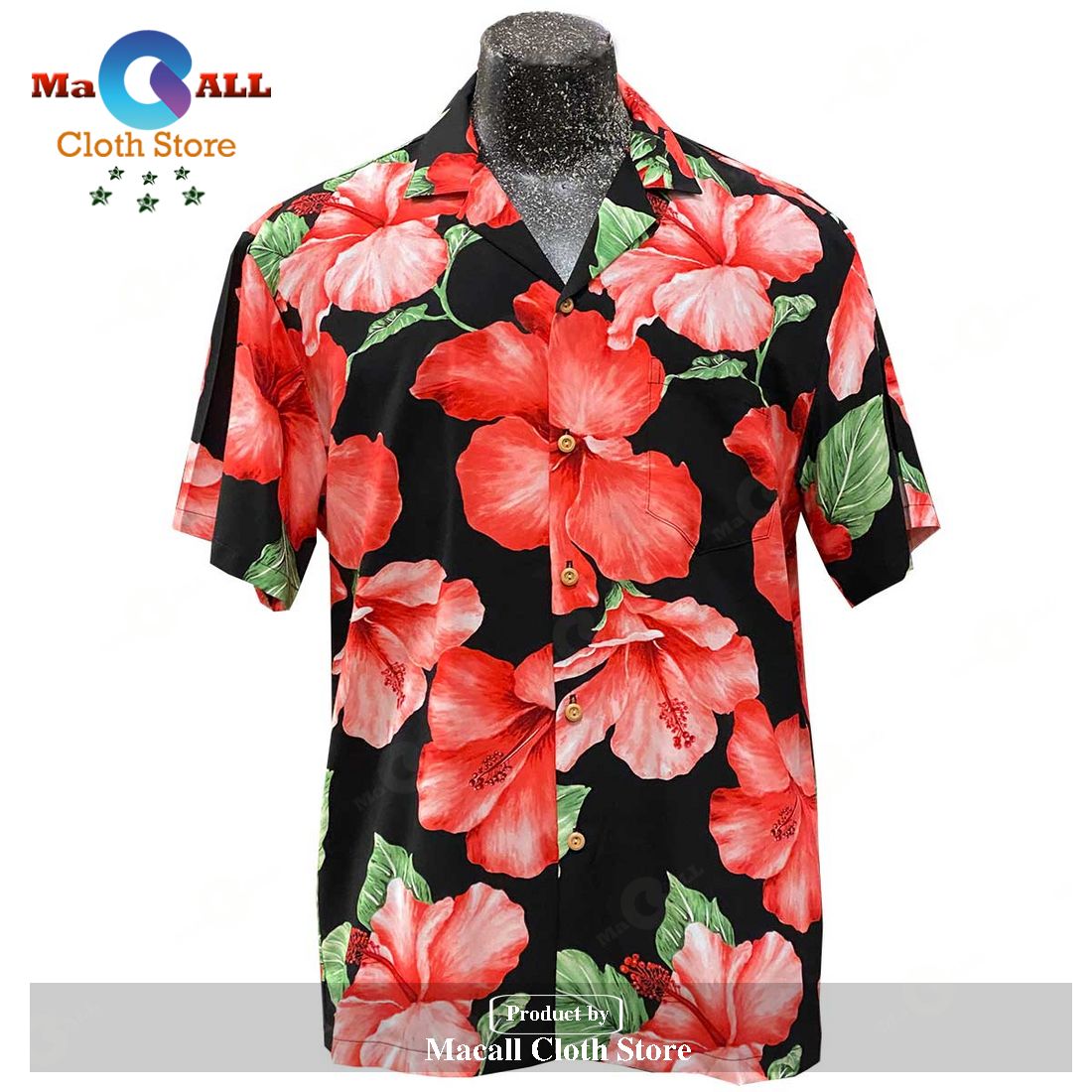 Super Hibiscus Black Hawaiian Shirt
