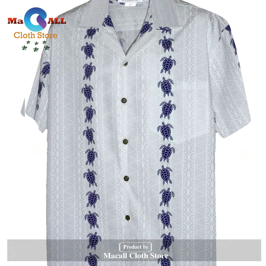 Turtle Panel White Navy Hawaiian Shirt Turtle Panel White Navy Hawaiian Shirt