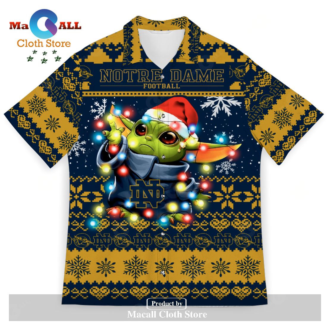 Notre Dame Fighting Irish Baby Yoda Star Wars Sports Football American Ugly Christmas Sweater New Trends For Fans Club Gifts Unisex Hawaiian Shirt-3D Hawaiian Shirt Notre Dame Fighting Irish Baby Yoda Star Wars Sports Football American Ugly Christmas Sweater New Trends For Fans Club Gifts Unisex Hawaiian Shirt-3D Hawaiian Shirt