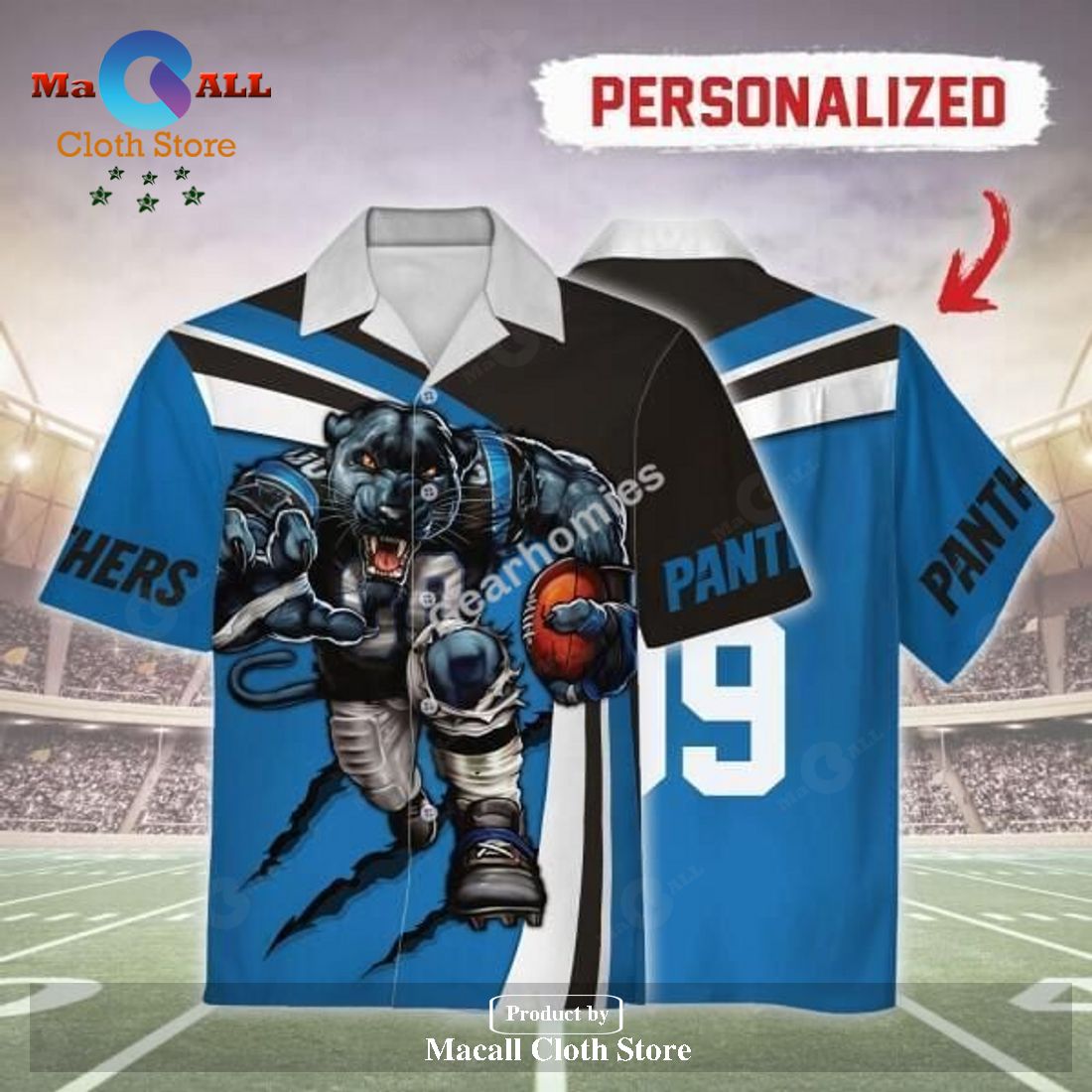 Personalized Name and Number Carolina Panthers Football Team Unisex Hawaiian Shirt Personalized Name and Number Carolina Panthers Football Team Unisex Hawaiian Shirt