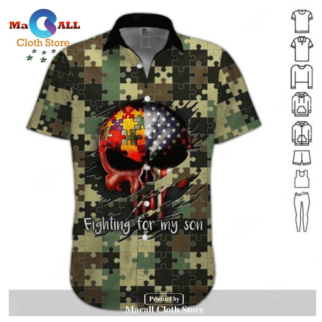Autism Hawaii Shirt Skull US Flag Autism Fighting For My Son Hawaiian Shirt_ Autism Hawaii Shirt Skull US Flag Autism Fighting For My Son Hawaiian Shirt_
