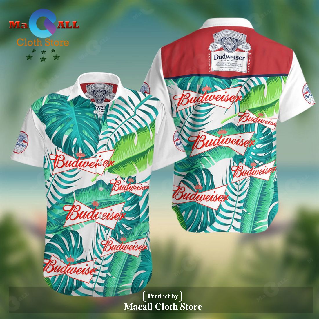 Beer Hawaii Shirt Budweiser Logo Tropical Palm Leave Green