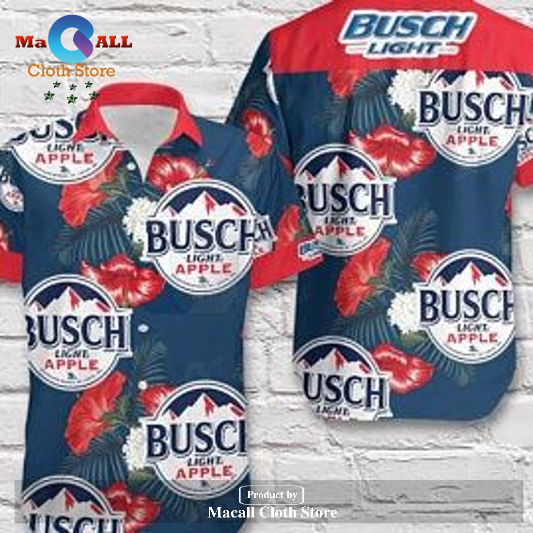 Beer Hawaii Shirt Busch Light Apple Logo Hibiscus Flower Pattern Blue Red