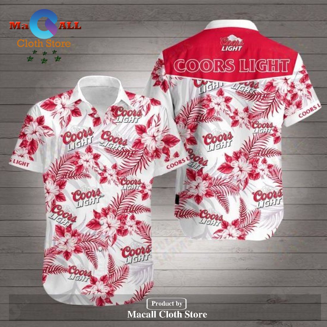 Beer Hawaii Shirt Coors Light Logo Hibiscus Flower Pattern Red White