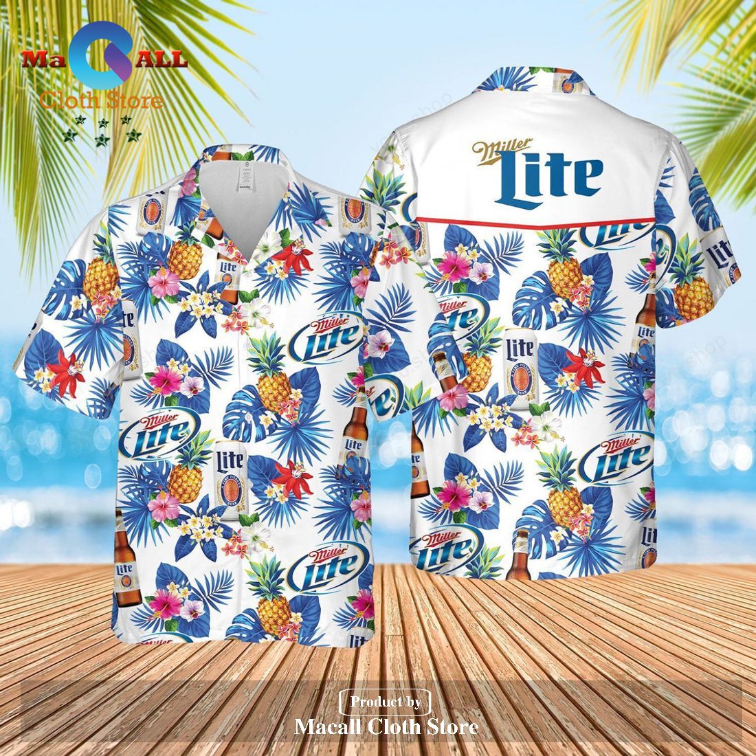 Beer Hawaiian Shirt Miller Lite Beer Palm Leaf Tropical White Hawaii Beer Hawaiian Shirt Miller Lite Beer Palm Leaf Tropical White Hawaii