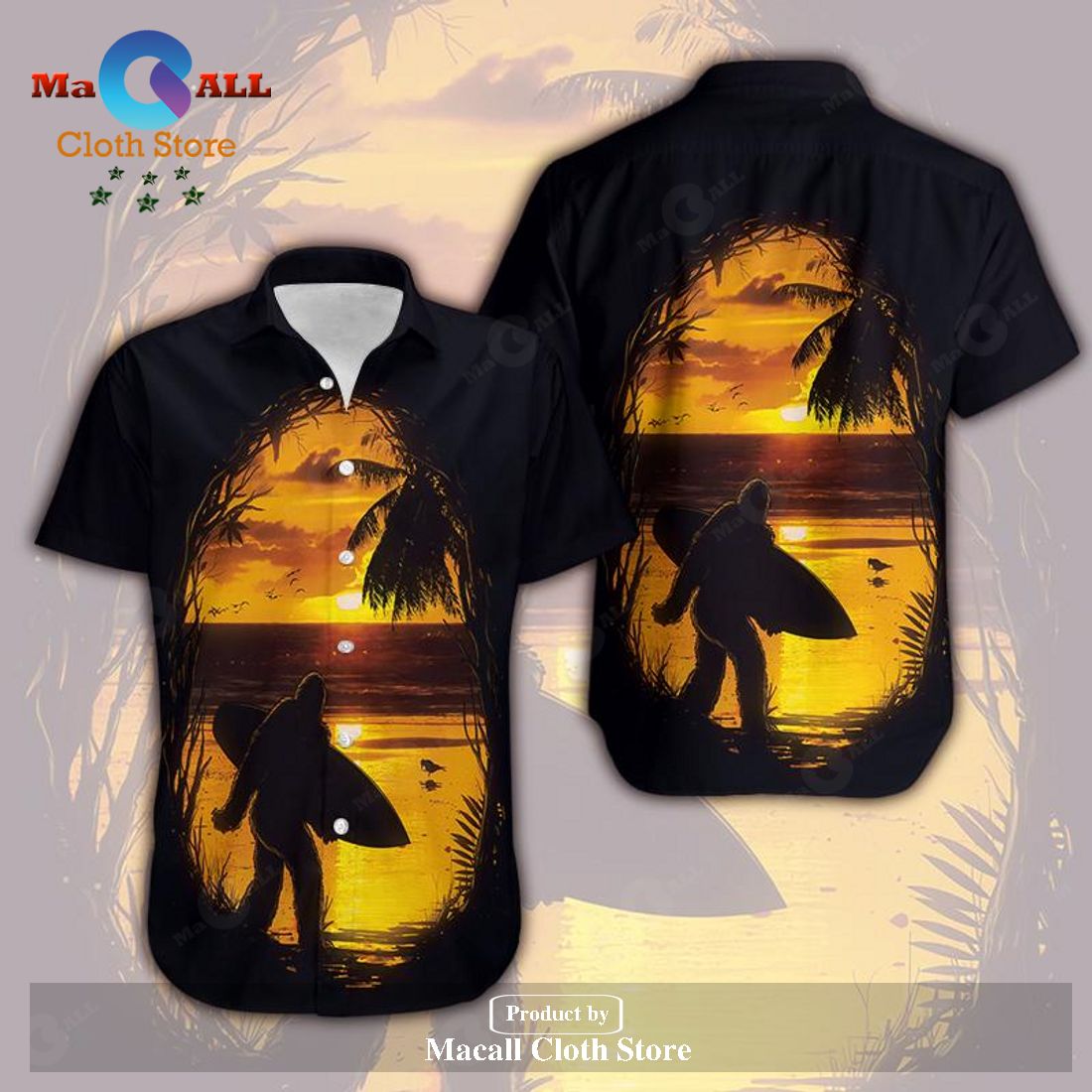 Bigfoot Hawaii Shirt Bigfoot In The Sunset Hawaiian Shirt Black Adult_ Bigfoot Hawaii Shirt Bigfoot In The Sunset Hawaiian Shirt Black Adult_