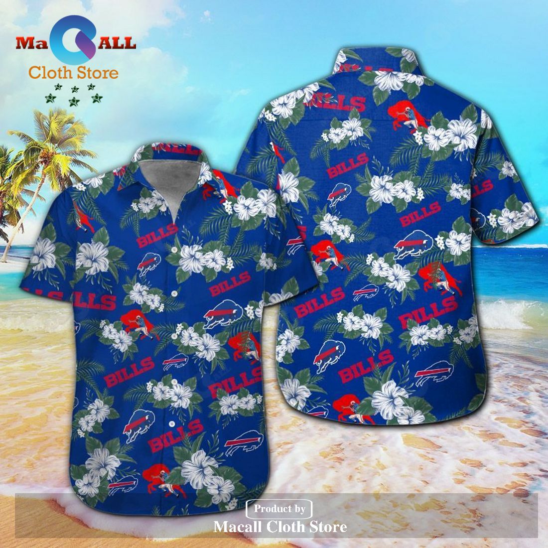 Buffalo Bills Hawaiian Shirt Buffalo Bills White Hibiscus Flowers Blue