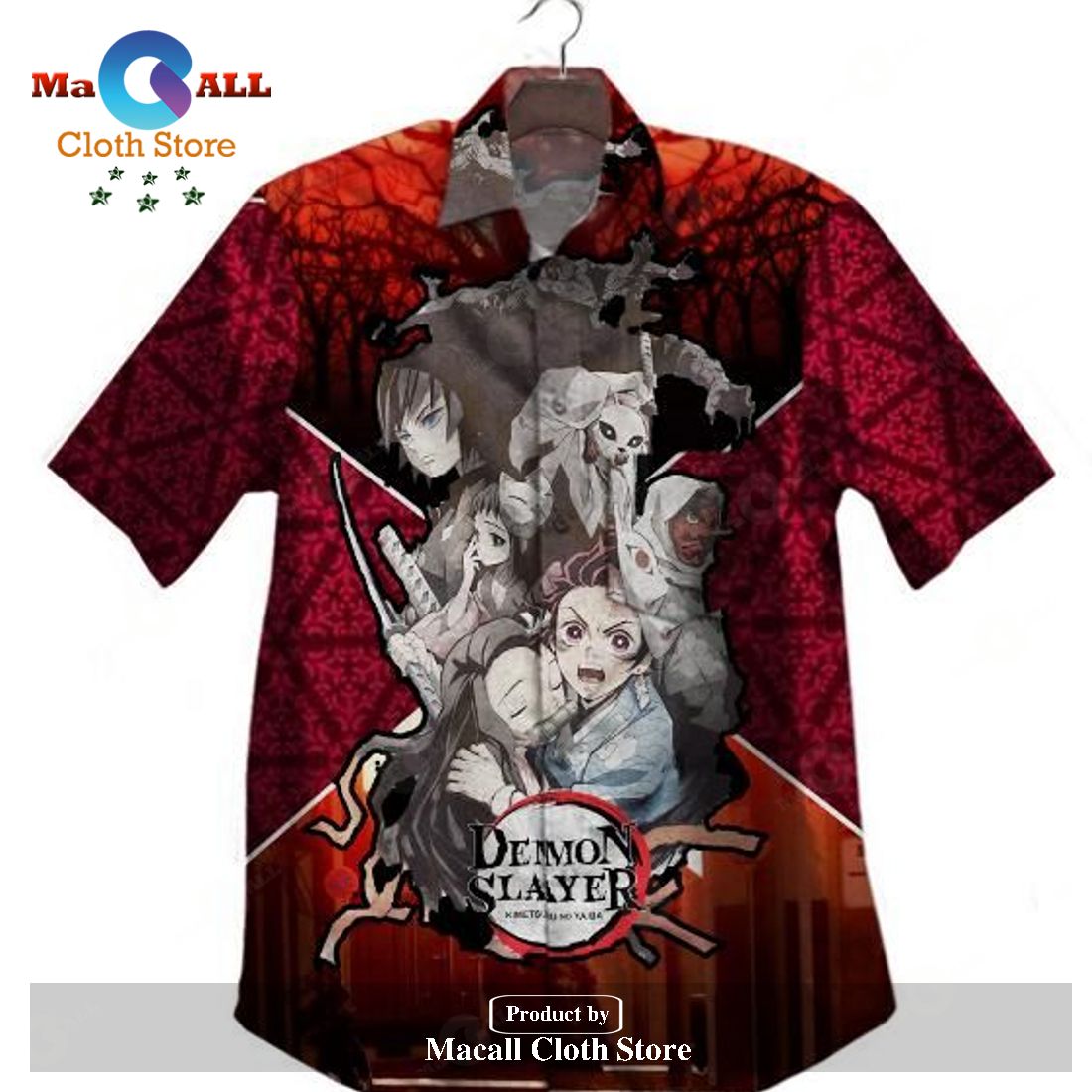 Demon Slayer Hawaii Shirt Tanjiro Nezuko Giyu Tomioka Red Grey