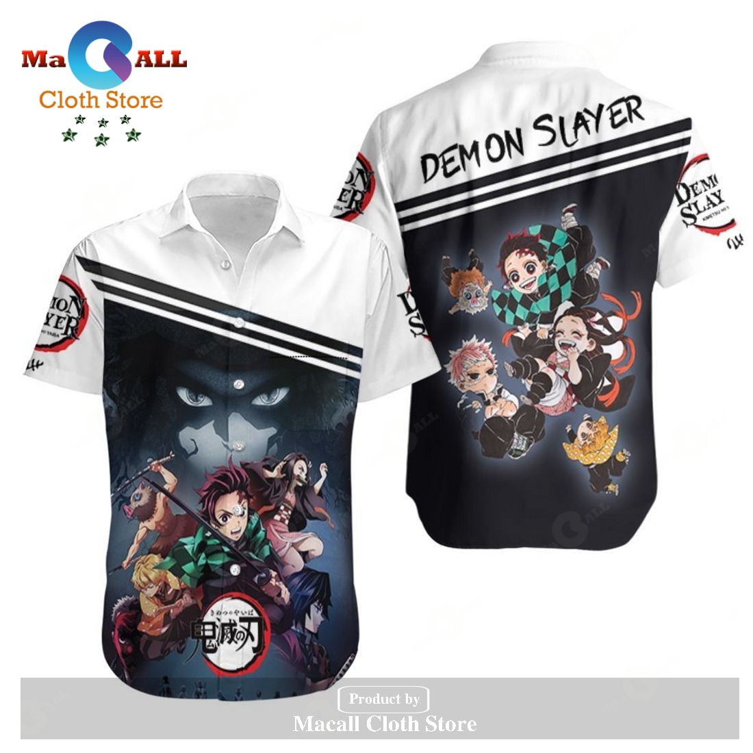 Demon Slayer Hawaiian Shirt Fighting Muzan Kibutsuji Black White Kimet Demon Slayer Hawaiian Shirt Fighting Muzan Kibutsuji Black White Kimet