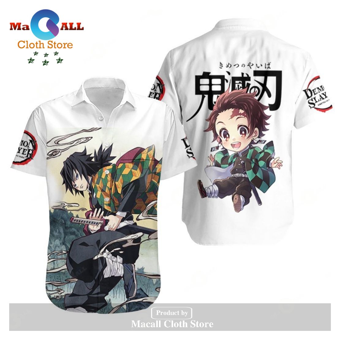 Demon Slayer Hawaiian Shirt Giyu Tomioka Chibi Tanjiro White Kimetsu ...