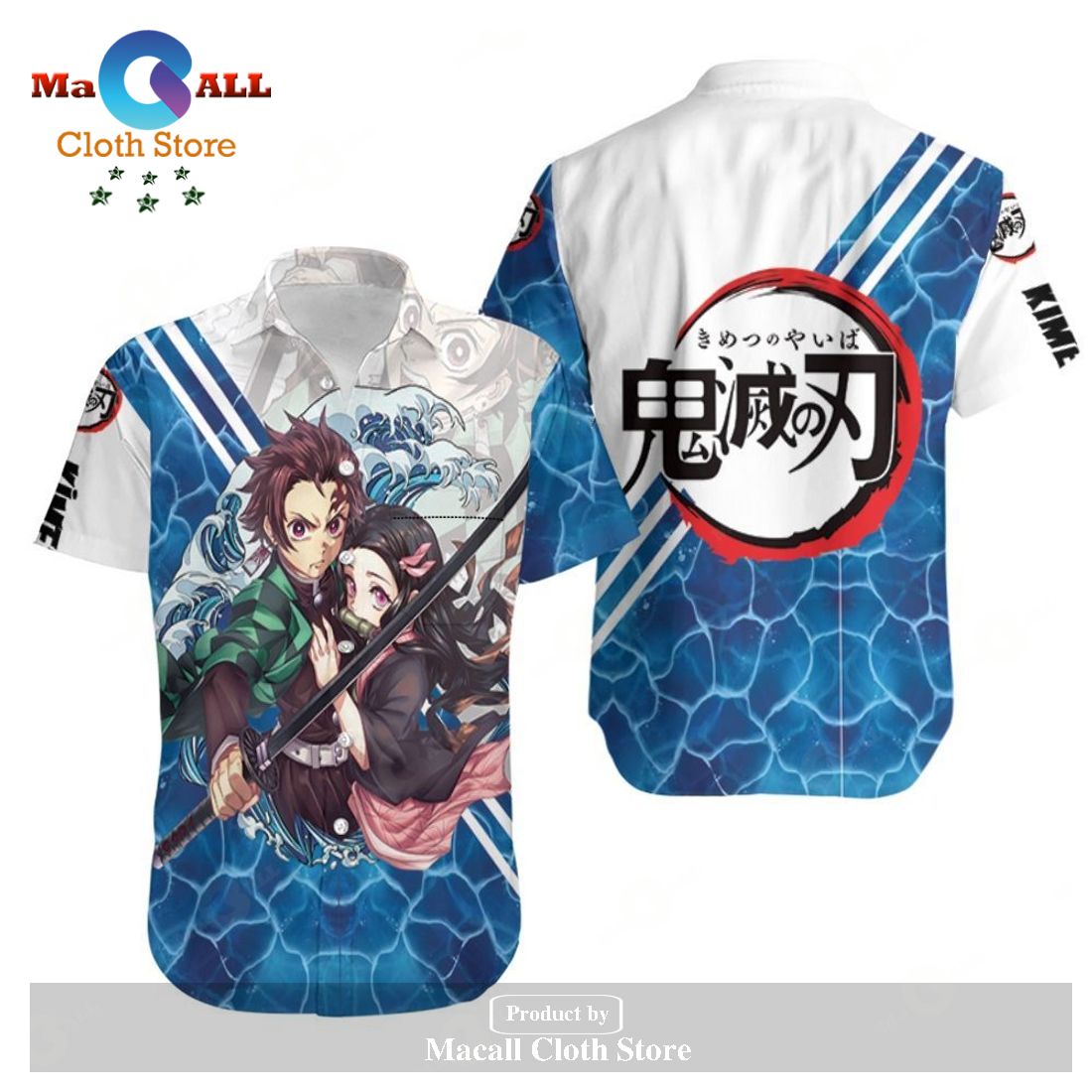 Demon Slayer Hawaiian Shirt Tanjiro Nezuko Kamado Ocean Blue Kimetsu_ Demon Slayer Hawaiian Shirt Tanjiro Nezuko Kamado Ocean Blue Kimetsu_