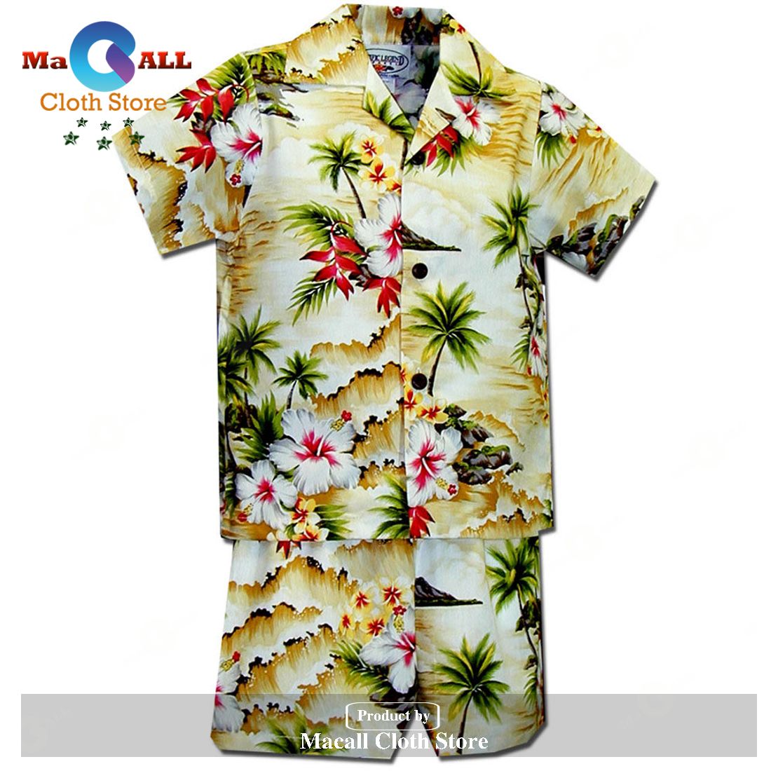 Diamond Head Beach Maize Boy’s Hawaiian Shirt and Shorts