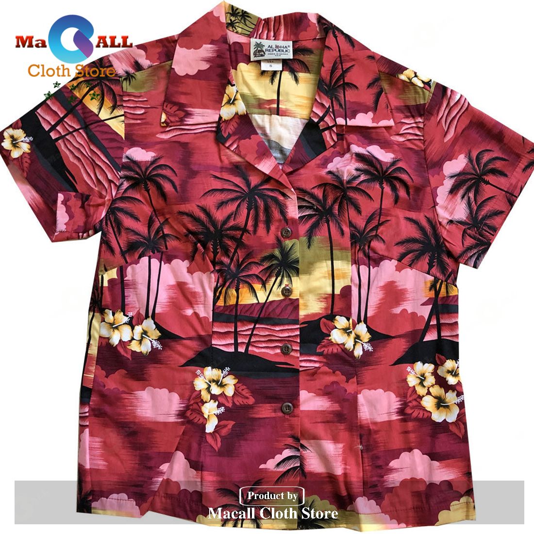 Diamond Head Dusk Red Fitted Women’s Hawaiian Shirt and Shorts