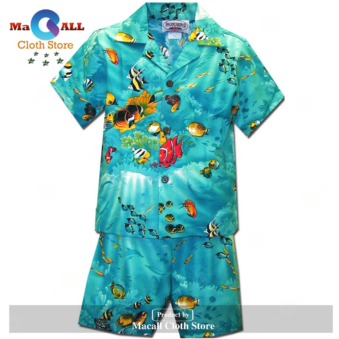 Fishy Time Turquoise Boy's Hawaiian Shirt and Shorts Fishy Time Turquoise Boy's Hawaiian Shirt and Shorts