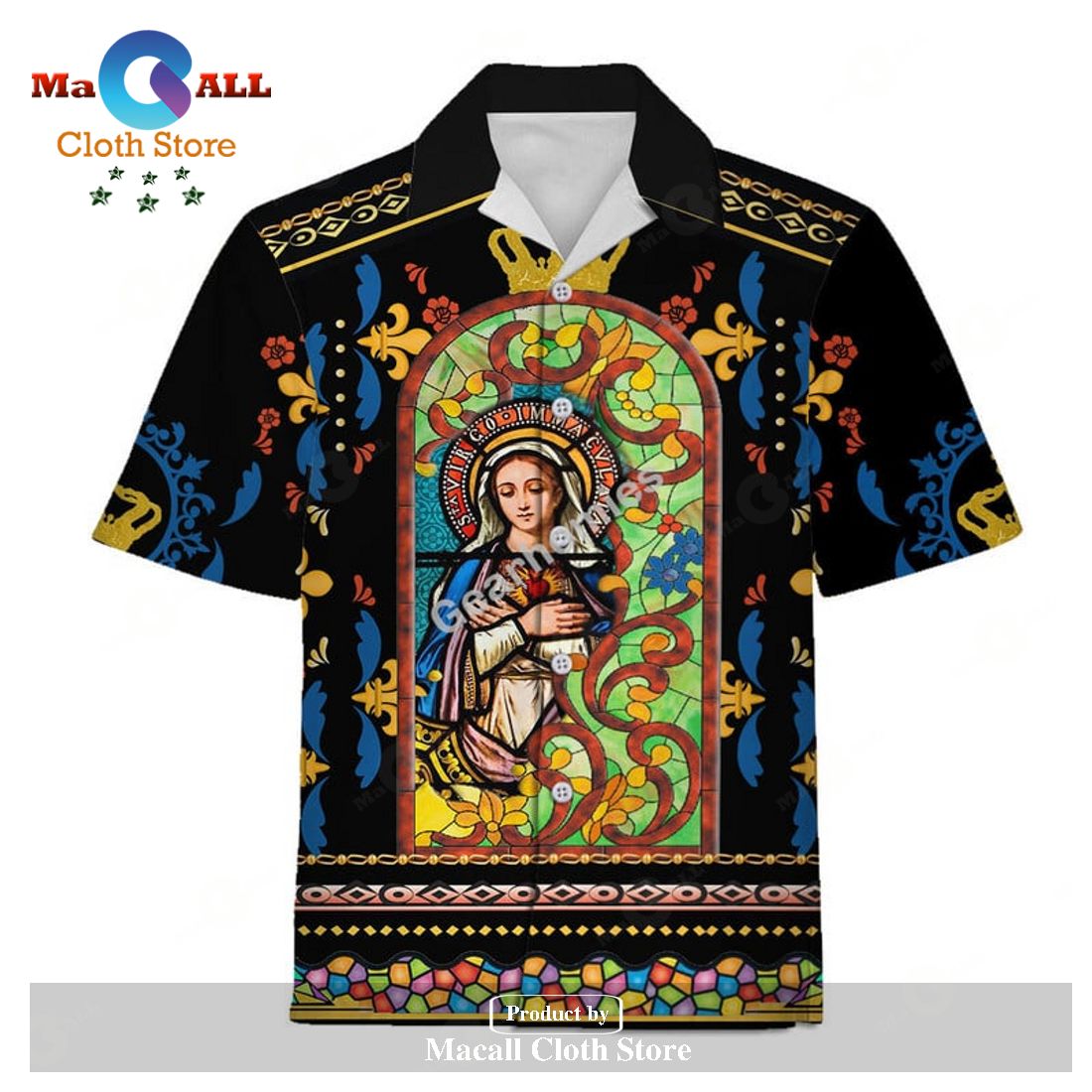 Gearhomies Hawaiian Shirt Mary Stained Glass 3D Apparel Gearhomies Hawaiian Shirt Mary Stained Glass 3D Apparel