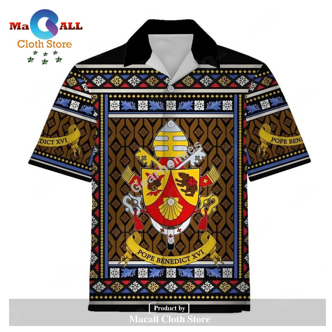 Gearhomies Hawaiian Shirt Pope Benedict XVI Coat Of Arms 3D Apparel Gearhomies Hawaiian Shirt Pope Benedict XVI Coat Of Arms 3D Apparel