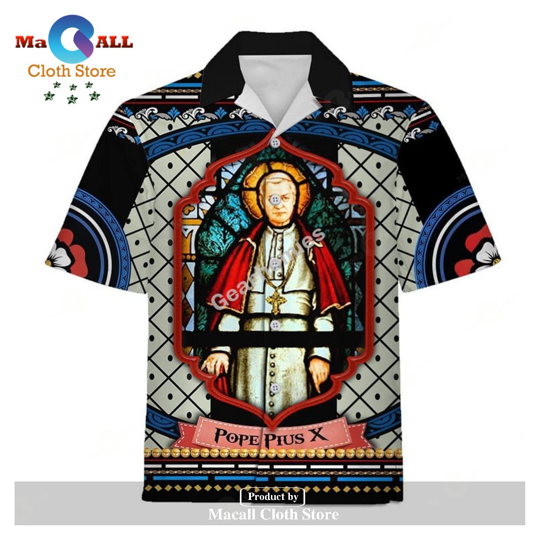 Gearhomies Hawaiian Shirt Pope Pius X Stained Glass 3D Apparel