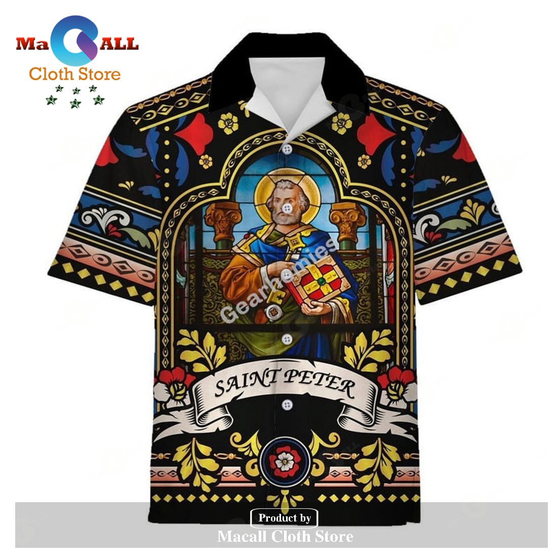 Gearhomies Hawaiian Shirt Pope St Peter Stained Glass 3D Apparel Gearhomies Hawaiian Shirt Pope St Peter Stained Glass 3D Apparel