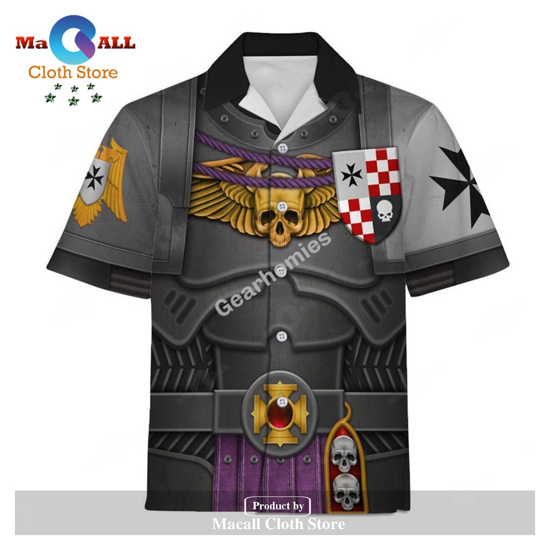 GearHomies Unisex Hawaiian Shirt Black Templars Captain 3D Costumes GearHomies Unisex Hawaiian Shirt Black Templars Captain 3D Costumes