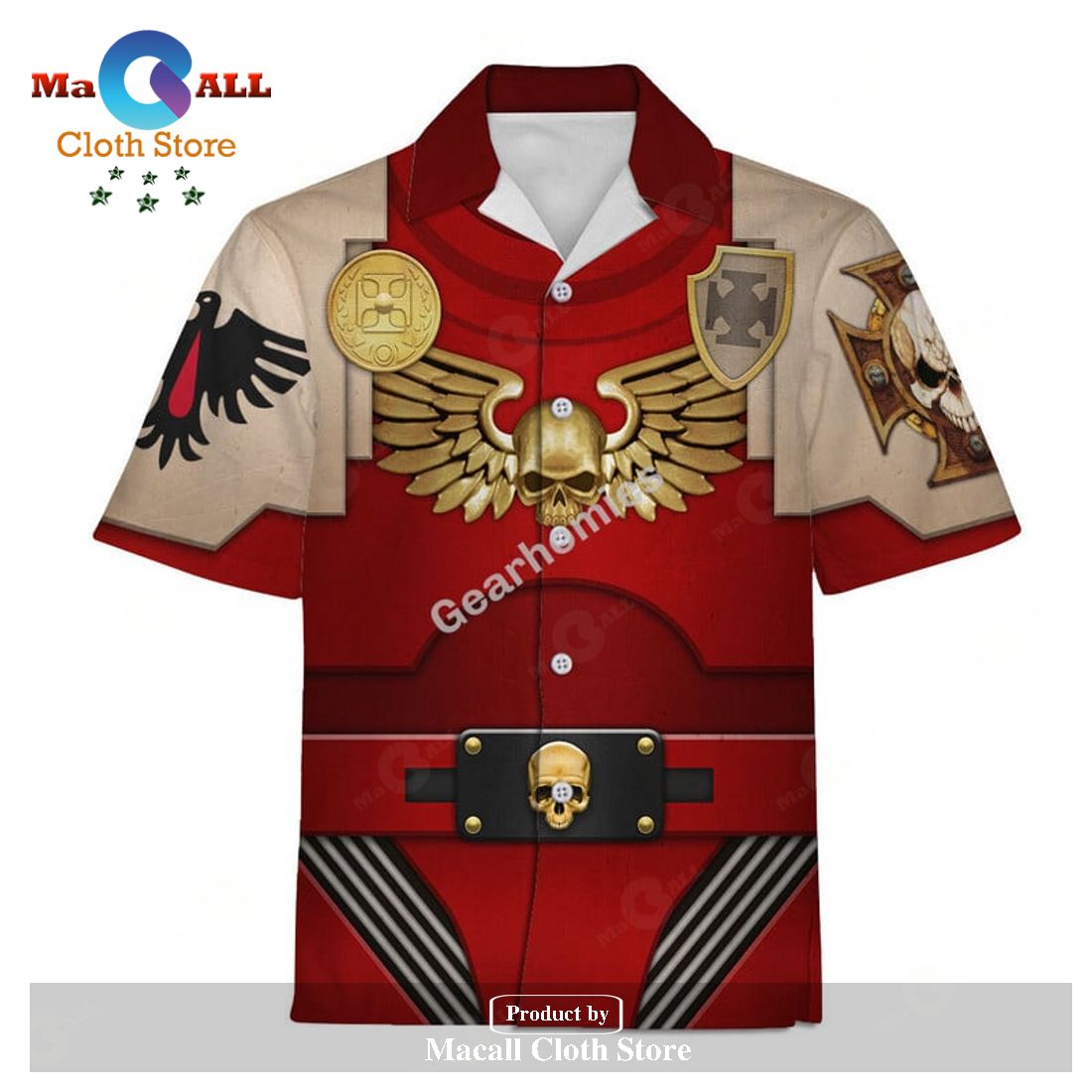 GearHomies Unisex Hawaiian Shirt Terminator Armor Blood Ravens 3D Costumes GearHomies Unisex Hawaiian Shirt Terminator Armor Blood Ravens 3D Costumes