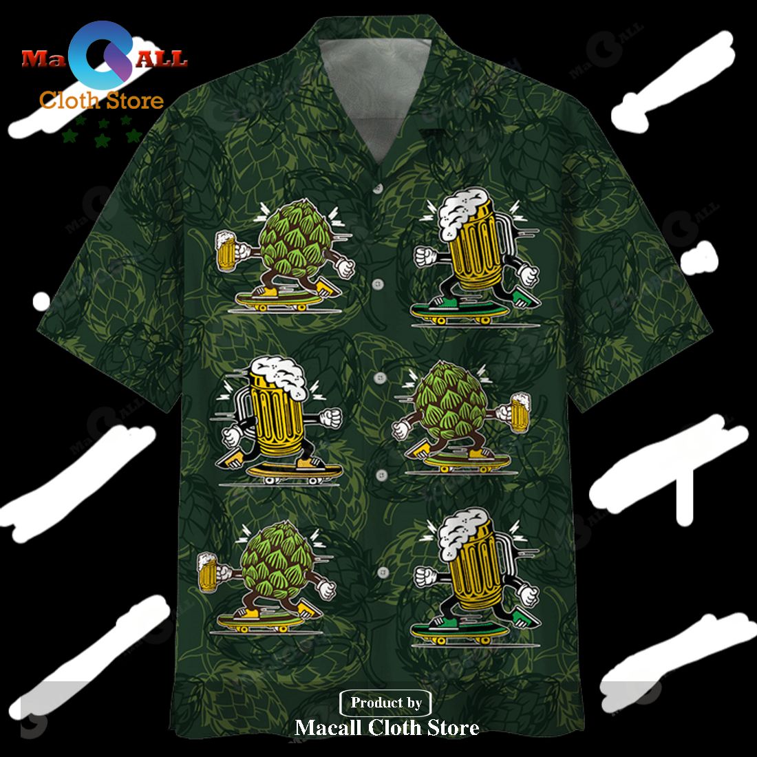 Gifury Beer Hawaiian Shirt Hops And Beer Cups Dark Green Aloha Shirt Gifury Beer Hawaiian Shirt Hops And Beer Cups Dark Green Aloha Shirt