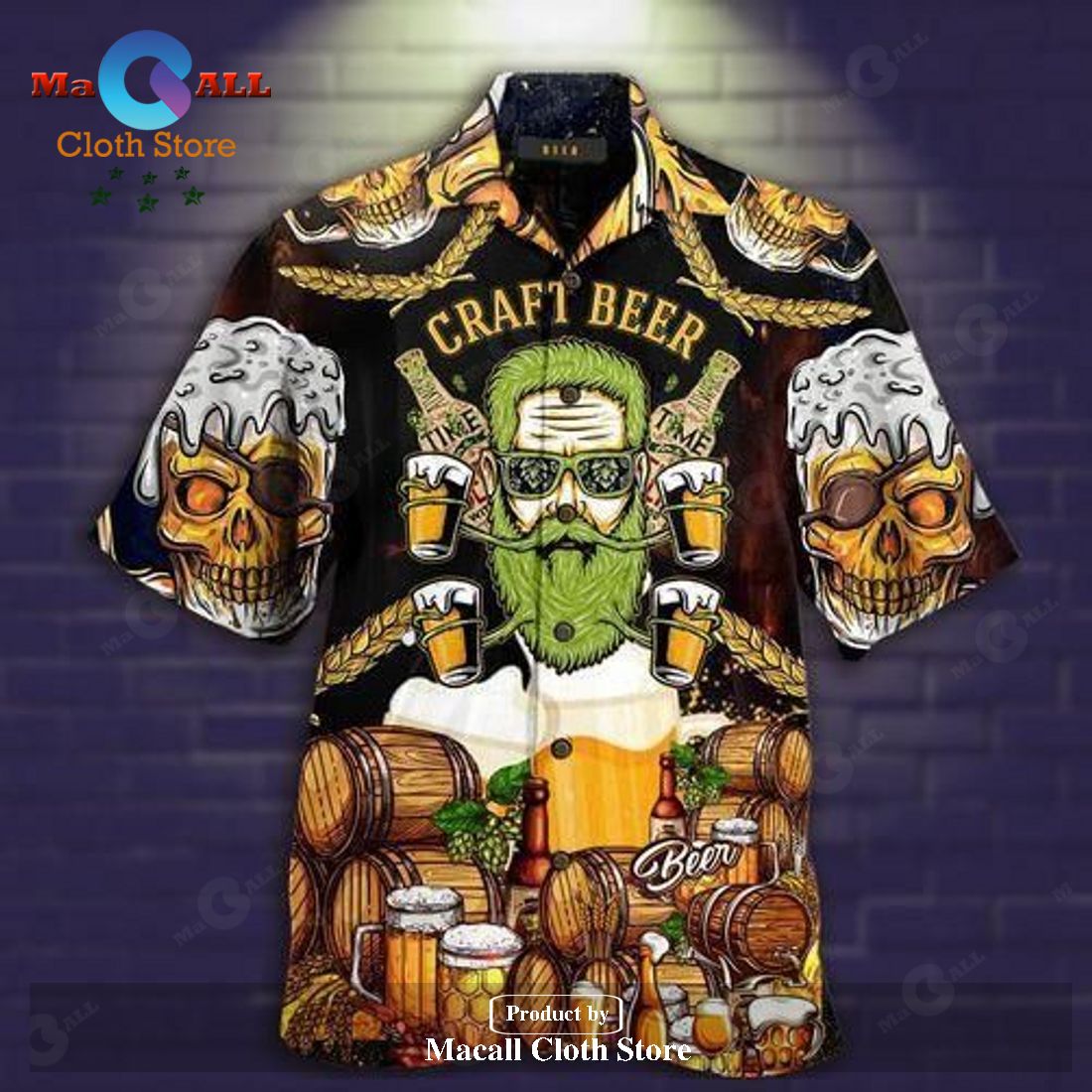 Gifury Beer Hawaiian Shirt Vintage Skull Craft Beer Brown Hawaii Shirt