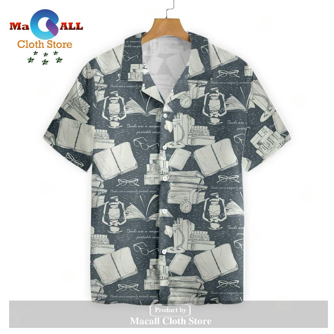 Gifury Book Hawaiian Shirt Book Lantern Pattern Grey Aloha Shirt Book