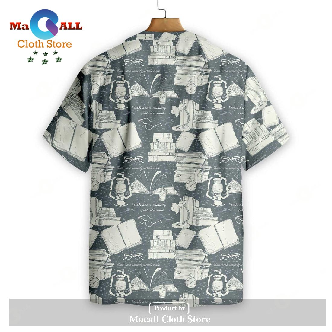 Gifury Book Hawaiian Shirt Book Lantern Pattern Grey Aloha Shirt Book