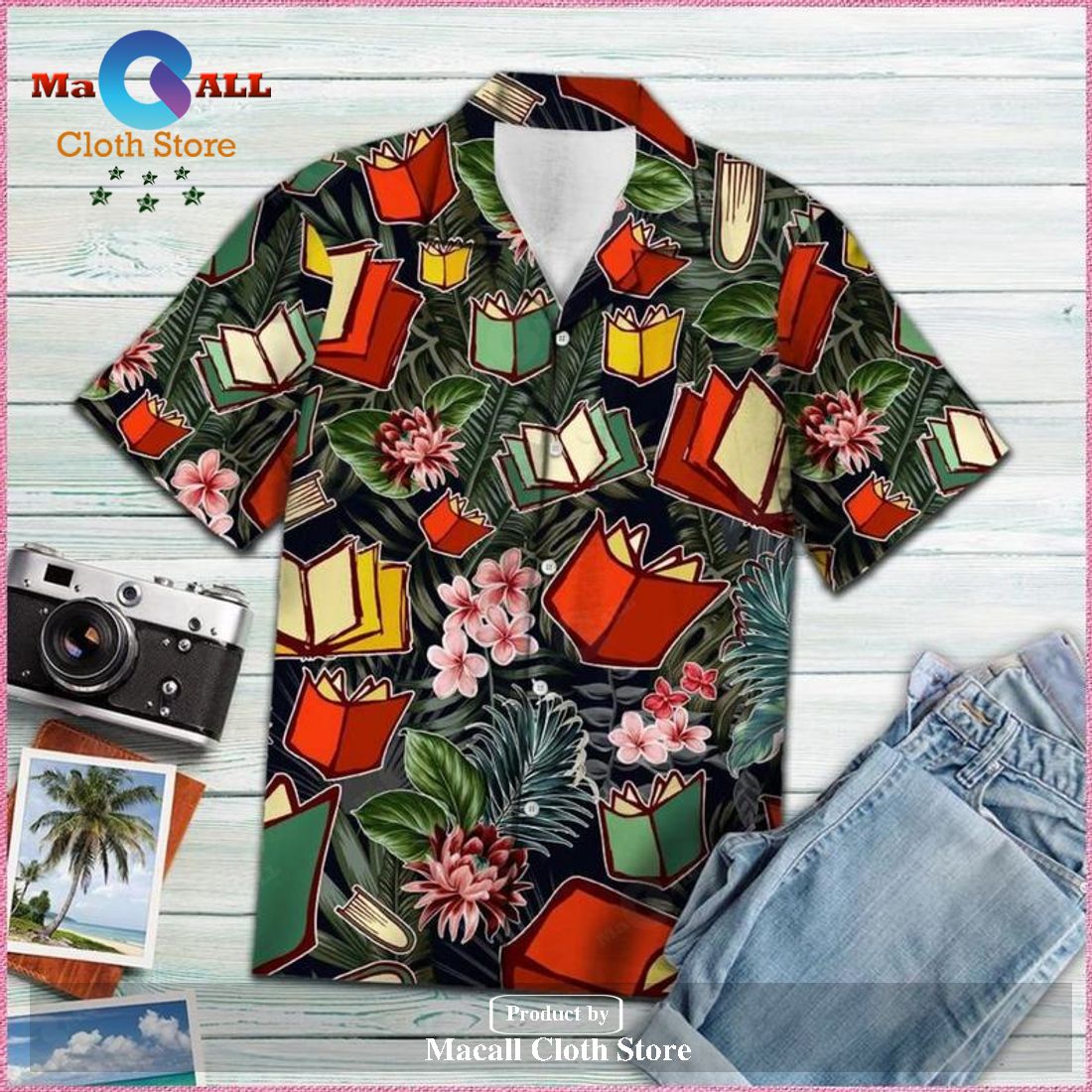 Gifury Book Hawaiian Shirt Book Pattern Tropical Green Hawaii Shirt