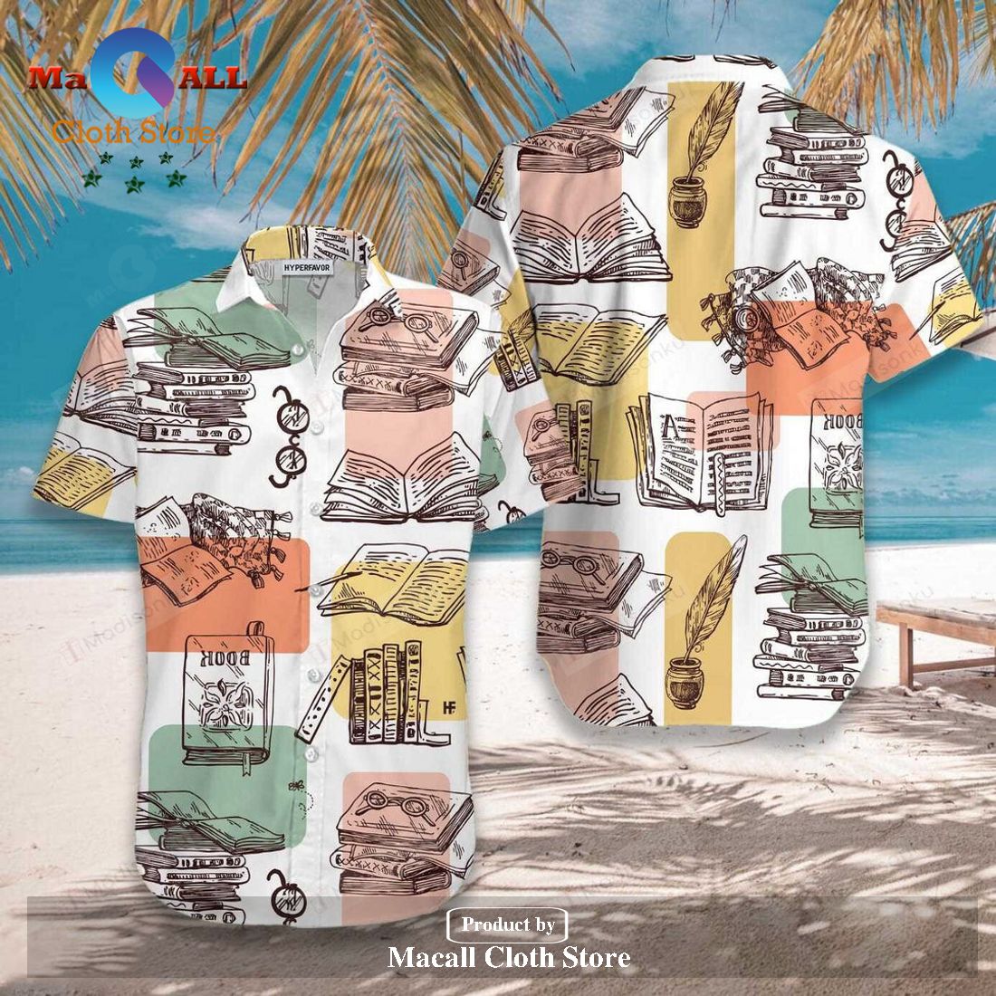 Gifury Book Hawaiian Shirt Book Reading Teacher Vintage White Aloha Shirt