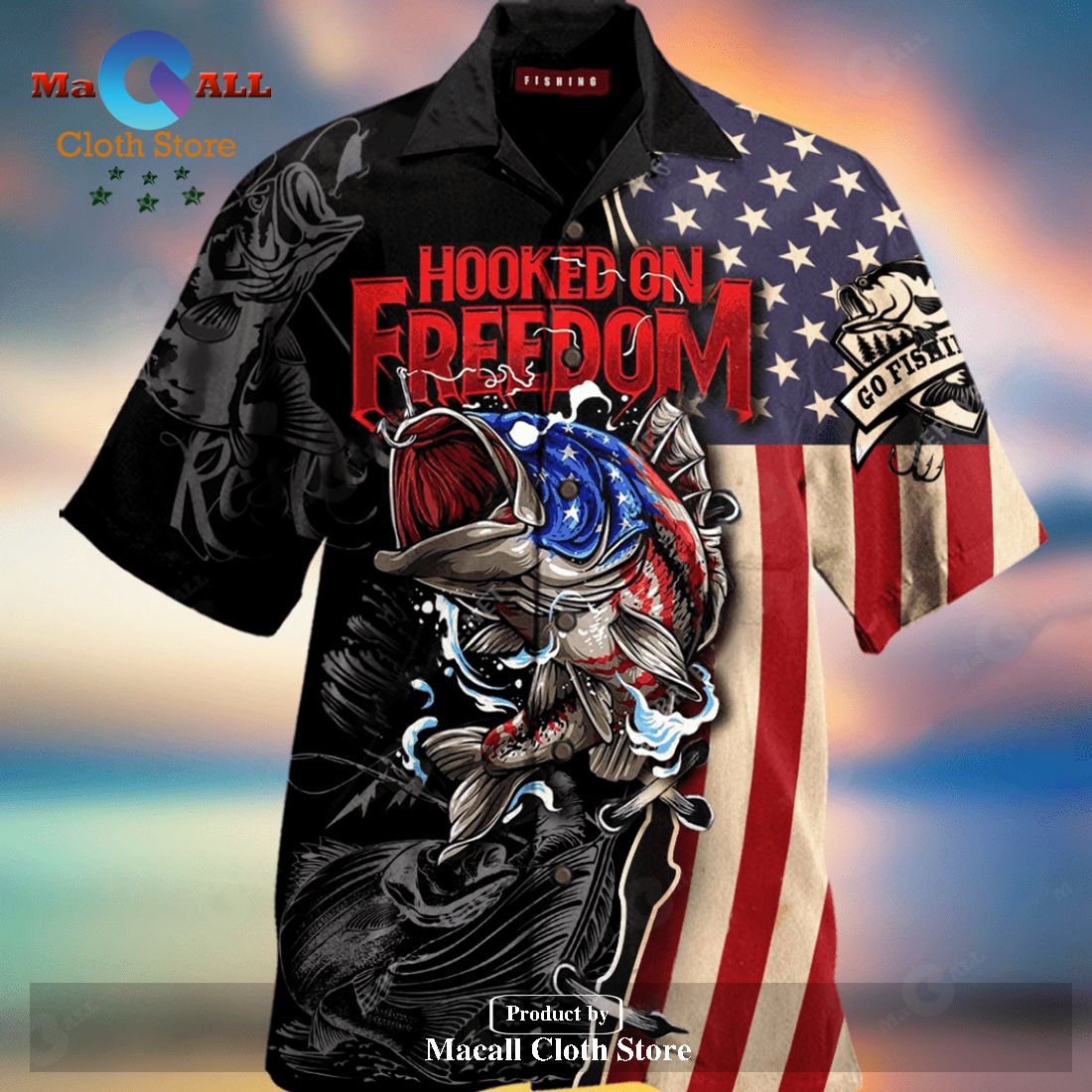 Gifury Fishing T-shirt Hooked On Freedom Bass Fishing Hawaiian Shirt Gifury Fishing T-shirt Hooked On Freedom Bass Fishing Hawaiian Shirt