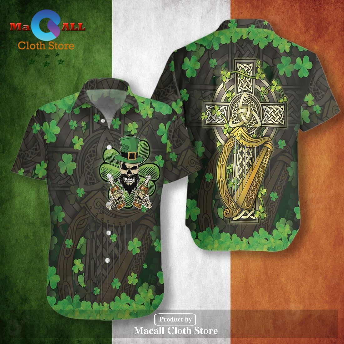 Gifury St Patrick’s Day Hawaii Shirt Skull Holding Beer Aloha Hawaiian Shirt