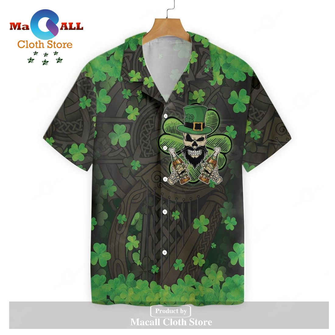 Gifury St Patrick’s Day Hawaii Shirt Skull Holding Beer Aloha Hawaiian Shirt
