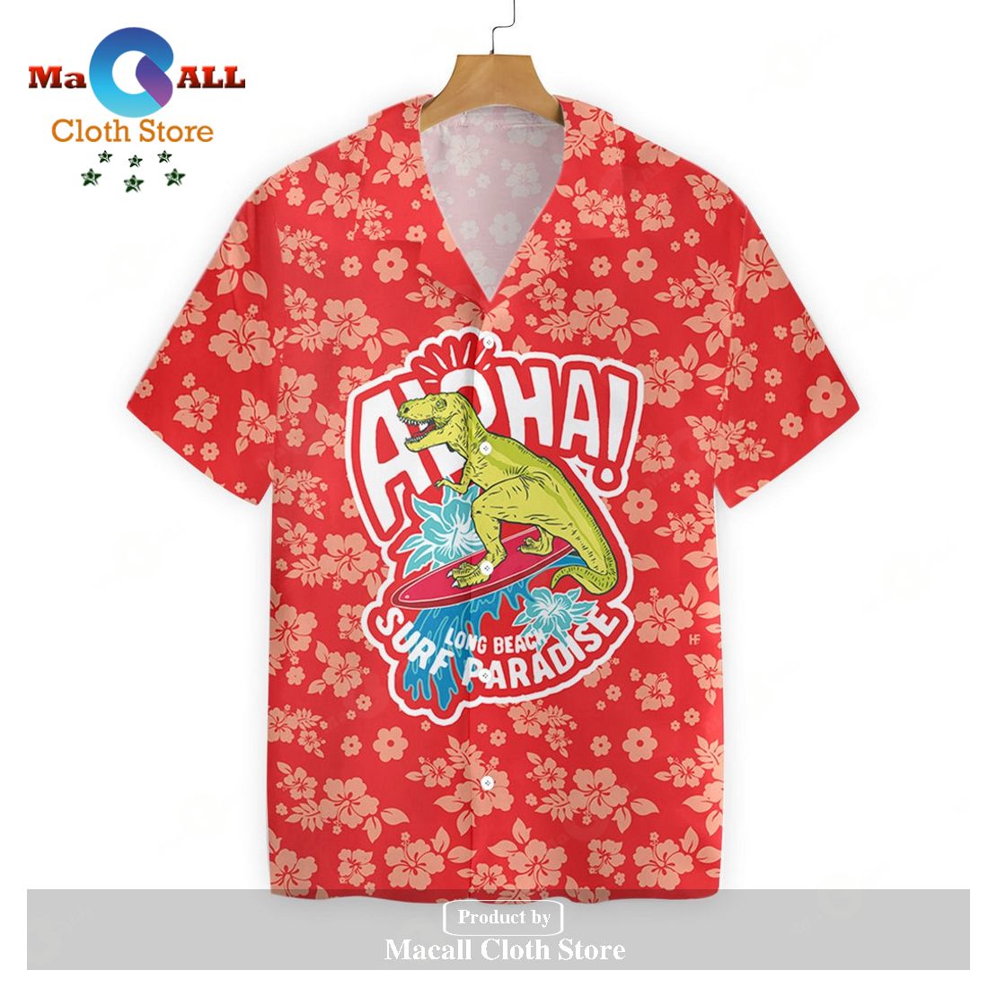 Gifury T-rex Dinosaur Beach Hawaii Shirt Aloha Surfing T-rex Hawaiian Shirt_